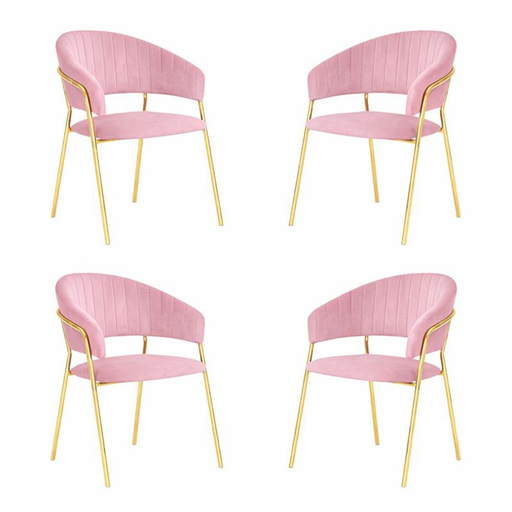 Sedie da sala da pranzo set da 4 aurelia con schienale in velluto rosa.